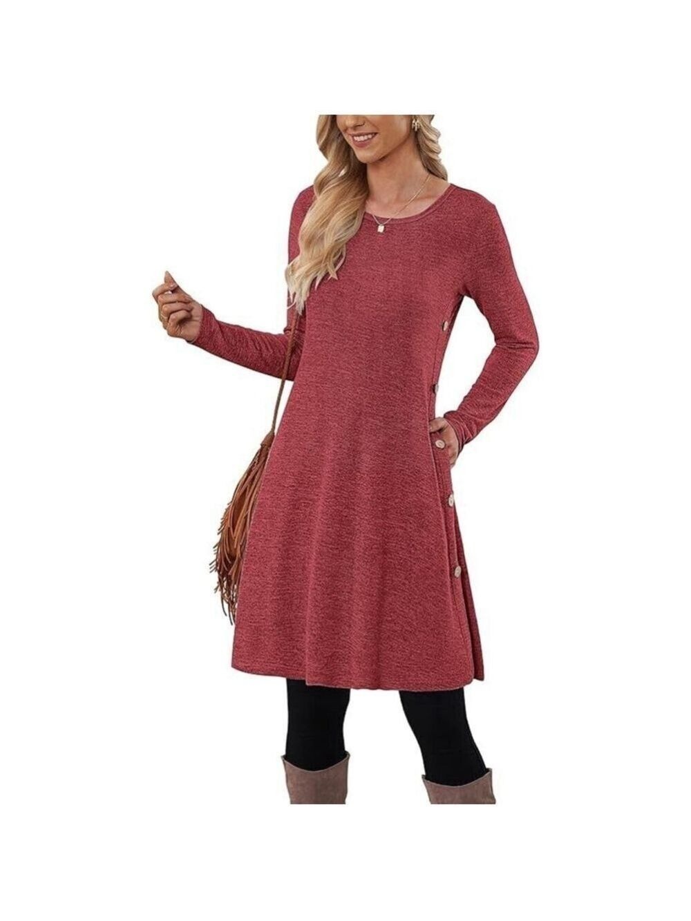 TODOLOR Women's Long Sleeve Button Side Tunic Lightweight Sweater Dress Sz 2XL